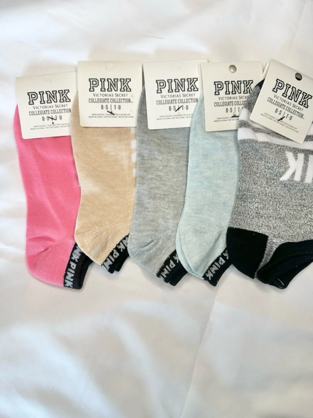 Victoria’s Secret PINK Collegiate Collection Crew Socks Lot of 5  NWT
